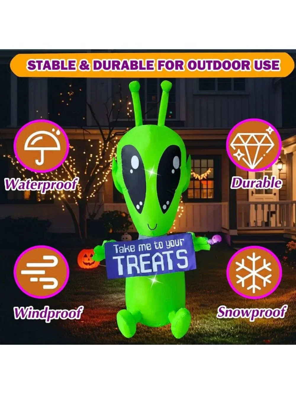4FT Halloween Inflatable Alien with LED Lights - Fun Yard & Indoor Decor